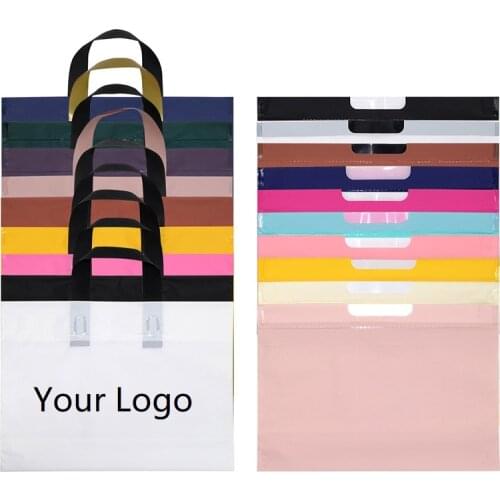 10 Pcs Custom Logo Plastic Bags for Business Gift Pack with Loop Handle Matte Surface Shopping Bags Personalized Bags