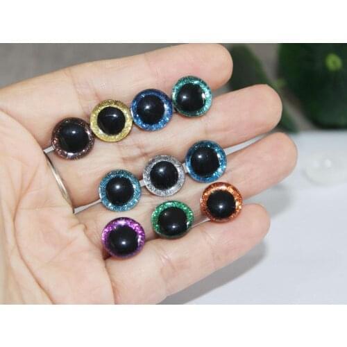 100set--- tiny 9mm-12mm 3D clear glitter safety toy eyes + glitter fabric+ washer for diy plush toy doll--10 colors option