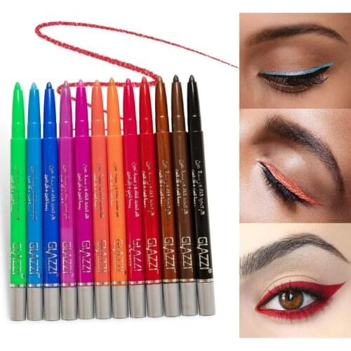 12 Colors Eyeliner Pen Set Eye Liner Gel Pencil Auto-Rotating Colored Eyeliners Waterproof for Women Girls