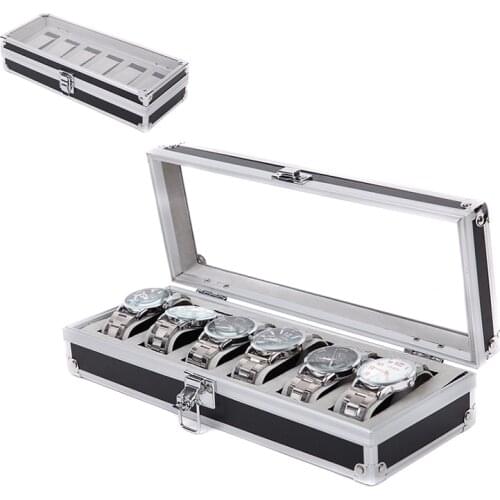 6 Grids Aluminum Alloy Luxury Watch Box Advanced Custom Gift Box with Alloy Lock Watch Display Box