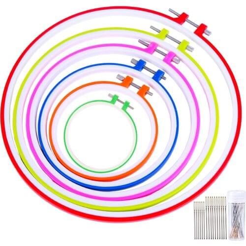 LMDZ 6 Pcs Plastic Cross Stitch Hoop Sets Embroidery Hoop Ring DIY Needlecraft Round Loop Hand Household Sewing Tools