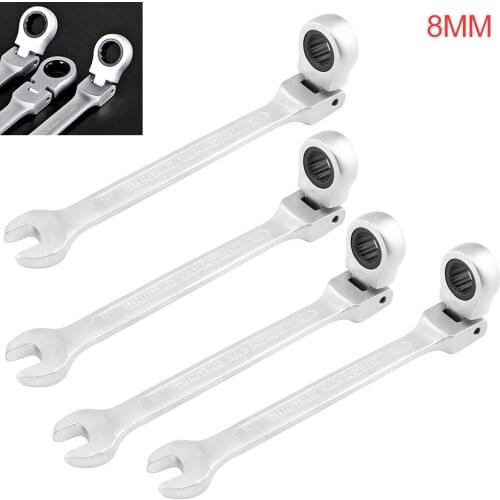 8MM CRV72 Flexible Head Matte Ratchet Dual Use Wrench Polished Foldable Combination Spanner Open End and Plum End Spanner
