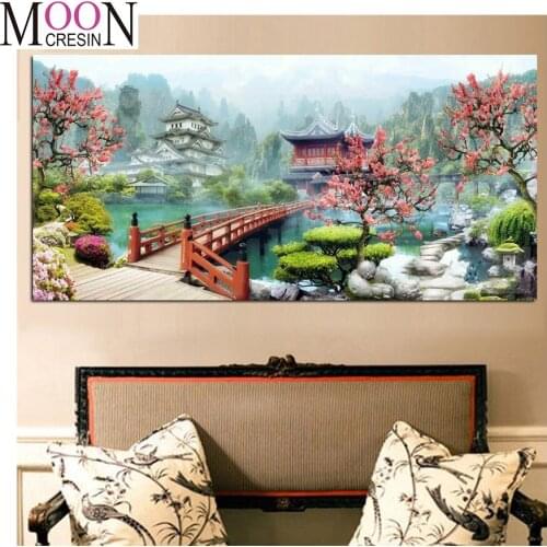 DIY Diamond Painting Style Garden Architecture Diamond Mosaic Cross stitch Full Square Round Diamond Of Rhinestones Home Decor