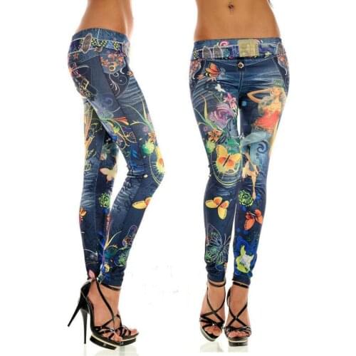 Seamless colorful knit graffiti painted jeans printing bottoming pantyhose trousers pants & capris tight&sexy women pants