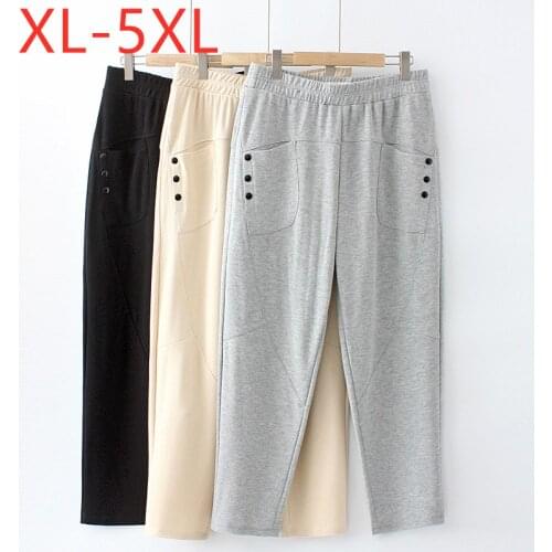New Ladies Spring Summer Plus Size Sports Pencil Pants For Women Large Casual Cotton Elastic Pocket Gray Trousers 3XL 4XL 5XL