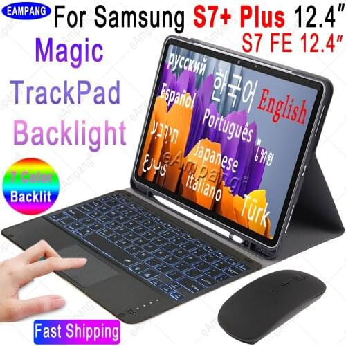 Touchpad Keyboard Case for Samsung Galaxy Tab S7 Plus Backlit Keyboard Russian Spanish Hebrew Arabic Portuguese Korean Keyboard