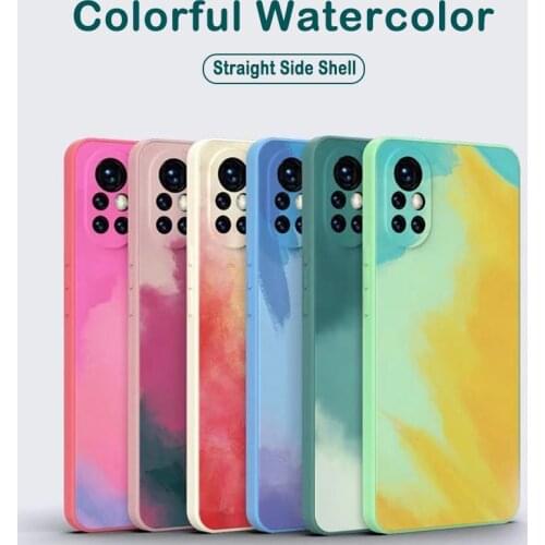 Gradient Watercolor Painting Square Liquid Silicone Phone Case For Huawei P40 P30 Mate 40 30 Pro Nova 7 8 SE Honor 30 30S V30