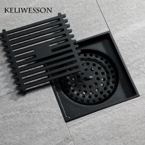 Black Floor Drain Brass Shower Clean Strainer 4 Inch Floor Mounted Square Shape Drains 100mm for Balcony
