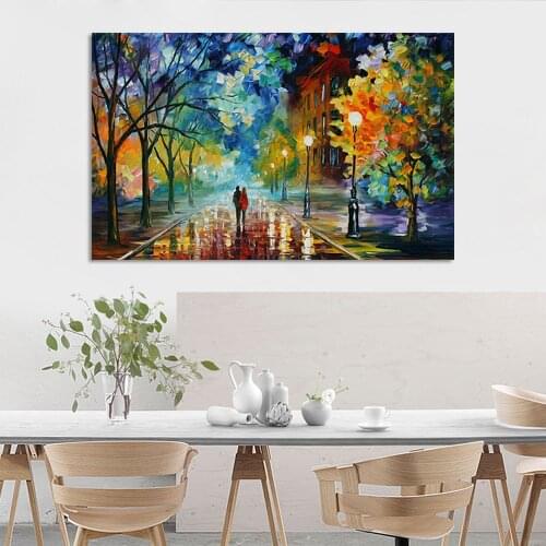 Color Rainy Day Street Scene Couple Canvas Oil Painting Modern Minimalist Wall Art Pictures for Home Decoration Painting Murals