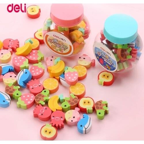Deli 20pcs Cute Cartoon Mini Clear Eraser Fruit Animal Shape Rubber Kids School Supplies Fun Gifts