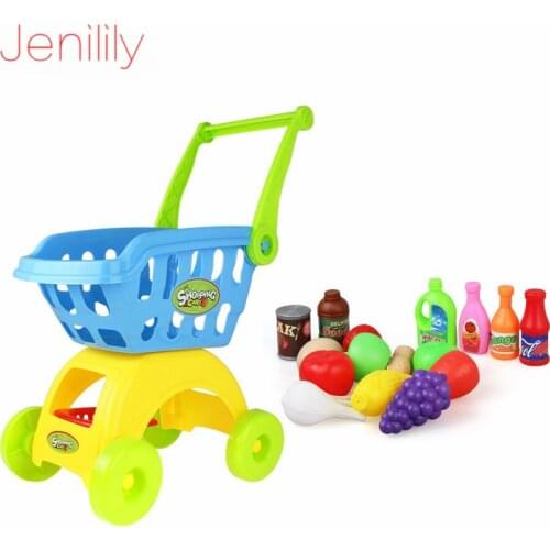 Children Shopping Trolley Cart Pretend Play House Toy Kitchen Food Fruit Educational Toys Pink Blue Girls Gift for Children