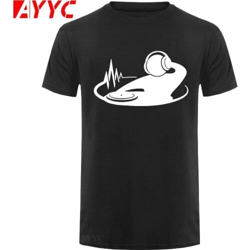 AYYC T-Shirt Tshirt Brand Mens T Shirt DJ Turntable Music Techno Club Headphone Tops Short Sleeve T-shirt For Men Hip Hop Tees