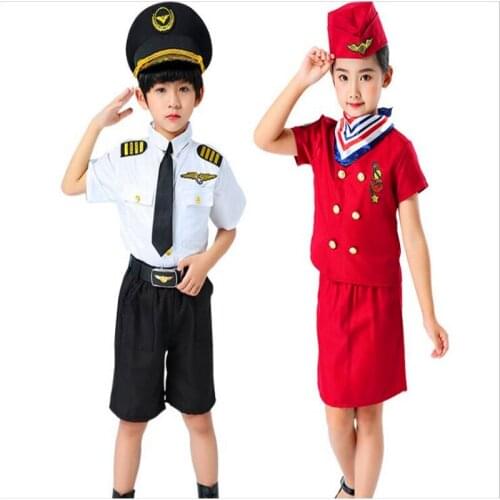 Carnival Pilot Uniform Stewardess Cosplay Captain Aircraft Halloween Costumes for Kids Military Uniforms Anime Masquerade Party