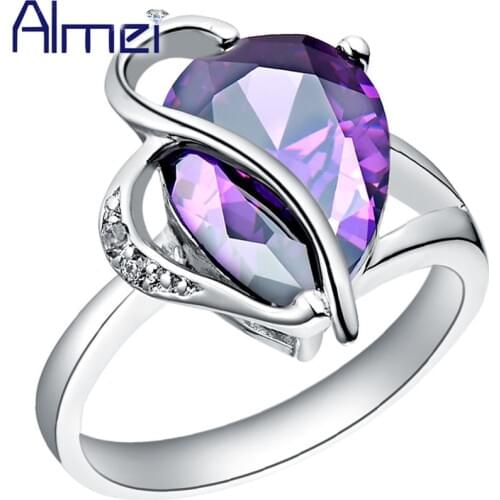 Almei 5%Off Heart Pear Zircon Rings for Women Vintage Engagement Party Friends Anel Gift Jewelry Silver Color Ring Anillos J093
