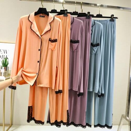 Sleepwear pyjamas women Pajama sailor moon robe sets fashion simple pure color pajamas modal lace Home suit for women