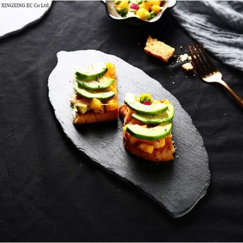 Creative Leaf Rock Plate Black Steak Plate Tableware Baked Dessert Plate Dish Household Salad Plate Art Tableware Supplies