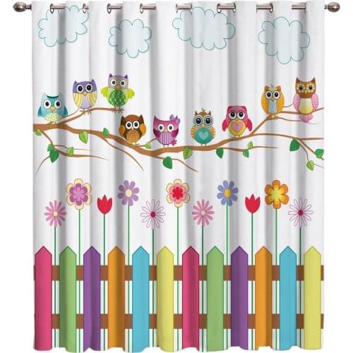 Cartoon Kid Cute Owl Window Curtain for Kids Room Bedroom Curtain for Girls Colorful cortinas