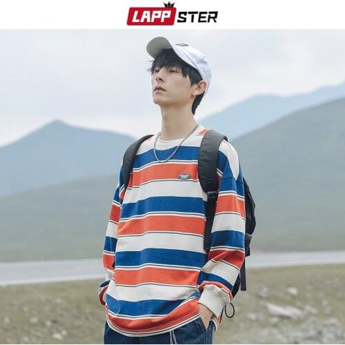 LAPPSTER Men Harajuku Vintage Striped Hoodies 2021 Mens Korean Fashion Streetwear Sweatshirts Male Baggy Japanese Causal Hoodie