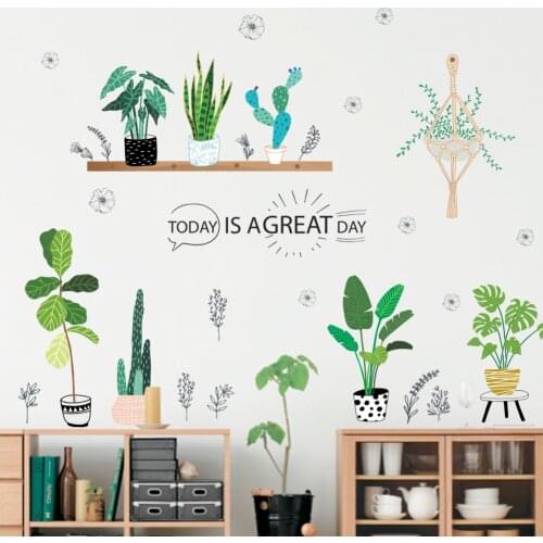 Tropical Jungle Green Leaves Wall Sticker Decoration Living Room Restaurant Seaside Plant green Art Wall Mural Decal