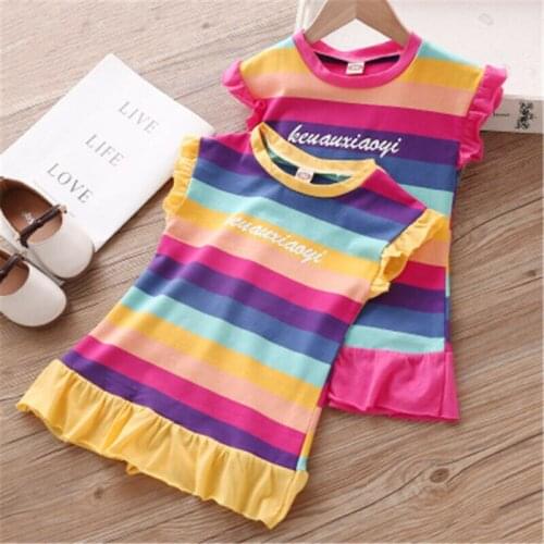 1-5Y Toddler Kids Baby Girls T-shirt Sleeveless Rainbow Striped Tops For Girl Fashion Pullovers Summer Clothing