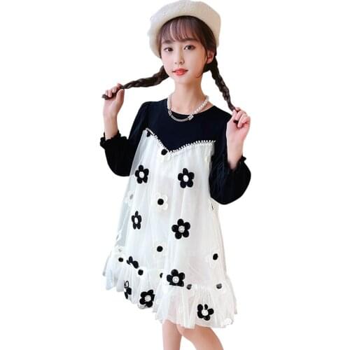 Big Girls Dress Floral Pattern Girls Party Dress 2021 Lace Dress For Children Spring Autumn Childrens Clothing 6 8 10 12 14