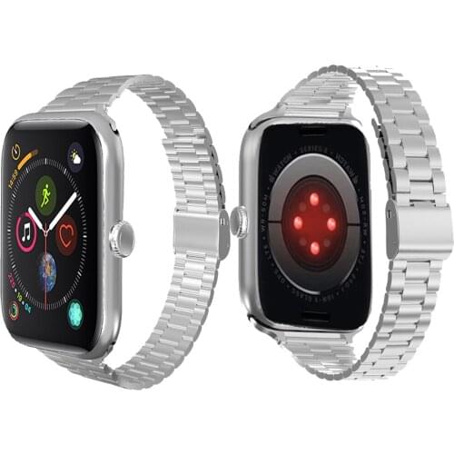 Suitable for Iwatch 40/44MM Bands SE/6/5/4/3/2/1 stainless steel strap metal buckle three beads wristband Series38/42MM