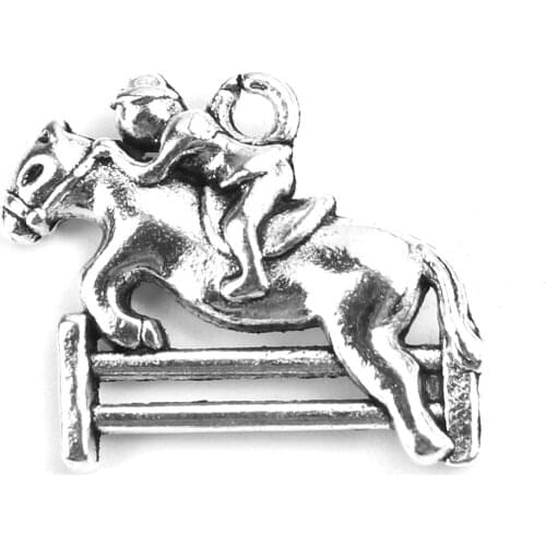 Horse Race Charms Fashion Zinc Based Alloy Pendants Antique Silver Color 21mm x 17mm For Earring Bracelet Jewelry Making, 20 PCs