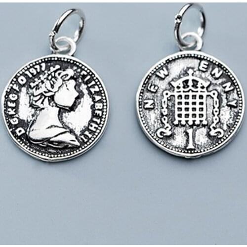 925 Sterling Silver European Style Queen Image Coin Charms 12.5mm Vintage Round Silver Pendants Fit Necklace Bracelets Jewelry