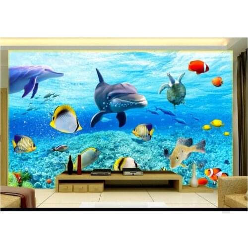 Custom photo wallpaper 3d wallpaper for walls 3 d underwater world dolphin murals TV background wall paper decoration painting
