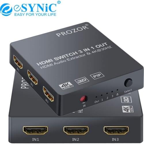 ESYNiC HDMI Audio Extractor Converter with IR Remote Control 3 Port HDMI Switch Analog Optical Toslink SPDIF Output 4K 3D 1080P