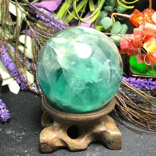 Natural fluorite crystal ball plus base decoration, beautiful craft home decoration