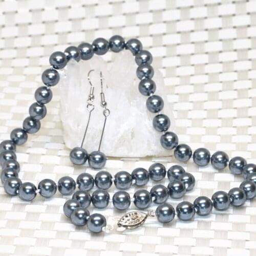 Romantic womern wedding party gifts 8mm fashion simulated-pearl shell round beads necklace earrings jewelry set 18inch B2354