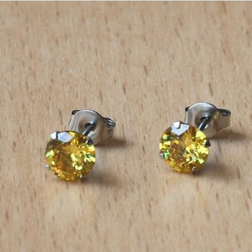 316 L Stainless Steel Stud Earrings No Fade Allergy Free With 6mm Golden Zircon Classical Jewelry For Men And Women