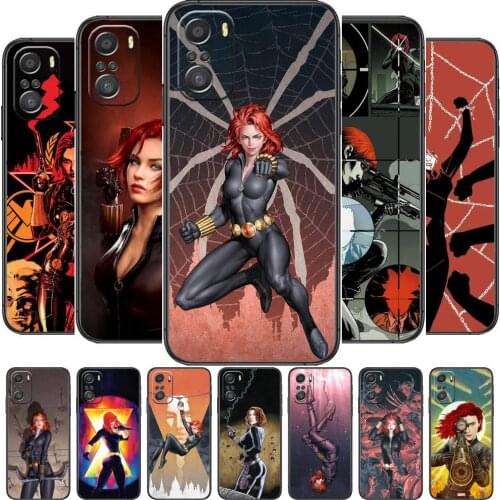 Marvel Avengers Black Widow cartoon Phone Case For XiaoMi Redmi Note 10 9 9s 8 7 6 5 A Pro s T Black Cover Silicone Back Pre sty