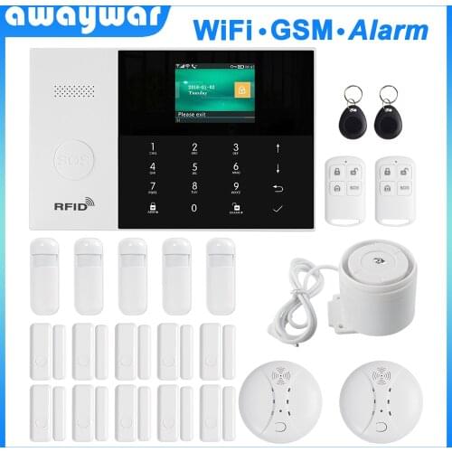 Awaywar 2.4 inch TFT WIFI GSM Security Burglar Alarm System kit APP Remote Control Wireless RFID Arm Disarm with Wired zone