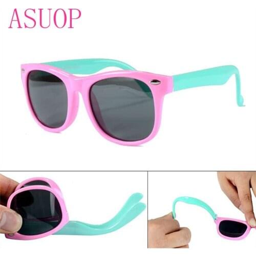 2019 newTR90 boys and girls polarized sunglasses fashion classic brand design square glasses UV400 safe soft kids sunglasses