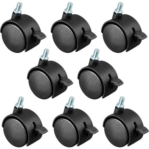 Uxcell 8 Pcs 2 Inch Swivel Caster Wheels Nylon 360 Degree Threaded Stem Caster Wheel with Brake M10 x 15mm 39lb Capacity