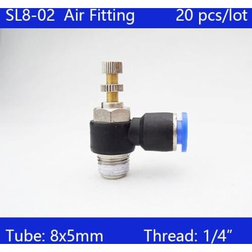 HIGH QUALITY 20Pcs 8mm Push In to Connect Fitting 1/4" Thread Speed Flow Controller Air Valve SL8-02