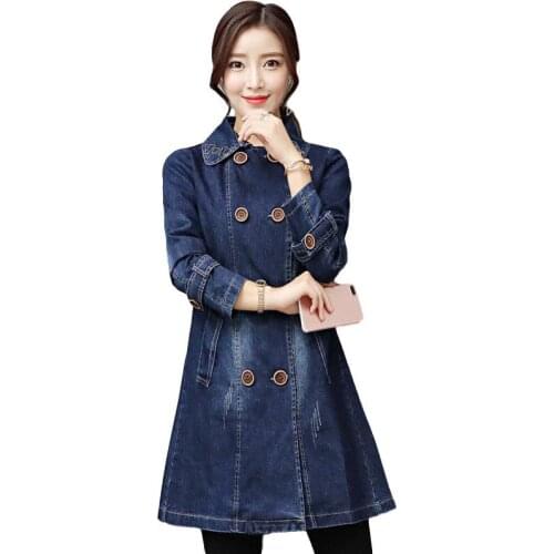 Idopy Women Long ean Jacket Fashion Denim Coat Female Plus Size M-5XL Vintage Distressed Denim Jacket Outwear For Girls