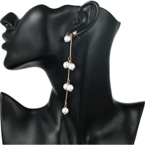 2019 New Gold Sliver Color Long Pearl Tassel Chain Drop Earrings for Women Wedding Party Earring Brinco Fashion Jewelry Gifts