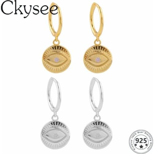 Ckysee 925 Sterling Silver Earrings Demon Eye Totem Pendant Drop Earrings For Women Fashion Earrings Daily All-Match Fine Jewel
