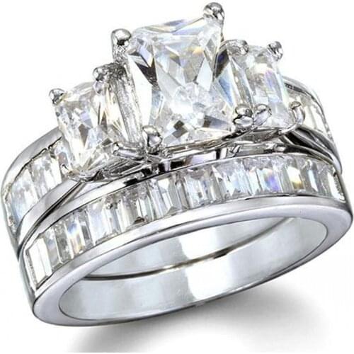 Hot Sale 925 Sterling Silver Wedding Rings Finger 2-in-1 Luxury Square Radiant Cut Diamond Engagement Rings For Women Jewelry