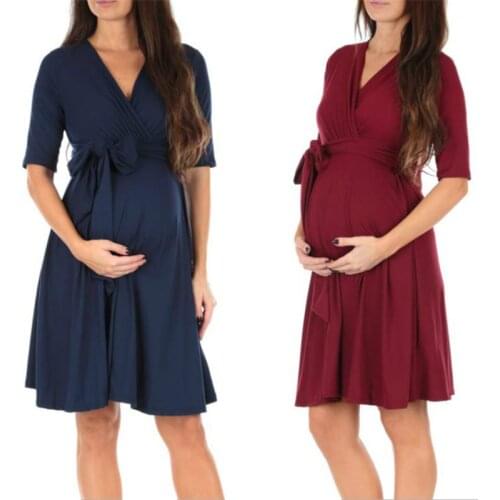 Womens Faux Wrap Maternity Dress with Adjustable Belt V Neck Breastfeeding Pregnancy Dresses Casual Nursing Dress