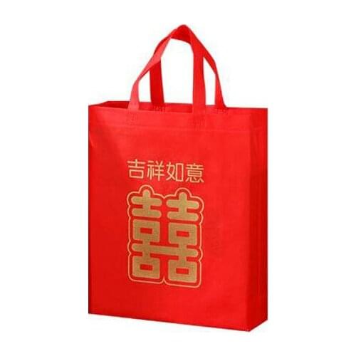 10pcs Non-woven Fabric Gift Bag Red Double Happiness Tote Bag Chinese Wedding Candy Wine Packaging Bag