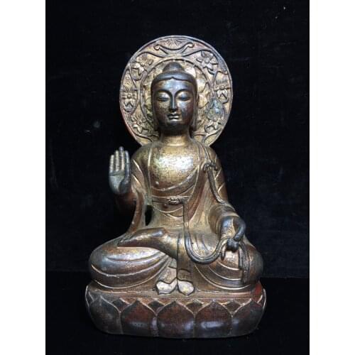 10"Tibet Buddhism Old Bronze Cinnabar Lacquer Great Buddha Tathagata Buddha Sakyamuni Sitting Buddha Enshrine the Buddha