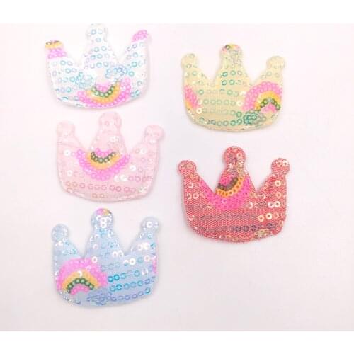 100Pcs 5CM Sequin Crown Applique For DIY Baby Hair Clip Hat Headwear Crafts Patches Decor Ornament Clothing Accessories
