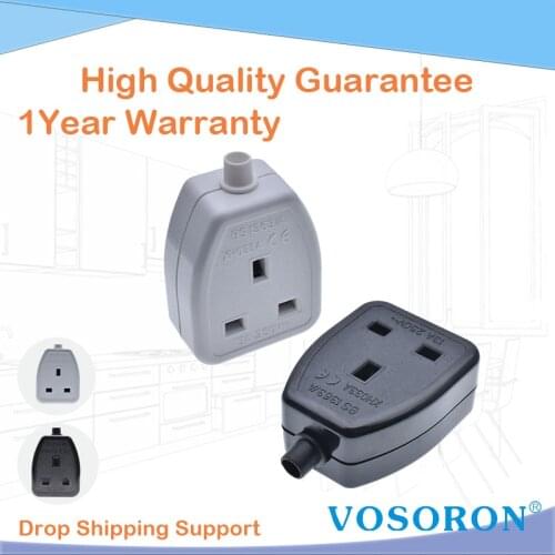 13A 250V UK British Standard Female Socket Power Adaptor Detachable Power Cord Cable Connector Socket White/Black