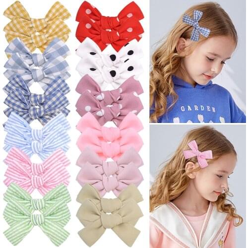24 PCS/LOT, 2021 New Fabric Handtied Hair Bow Clips, Kids Girls Boutique Bow Clips, Baby Hair Accessories