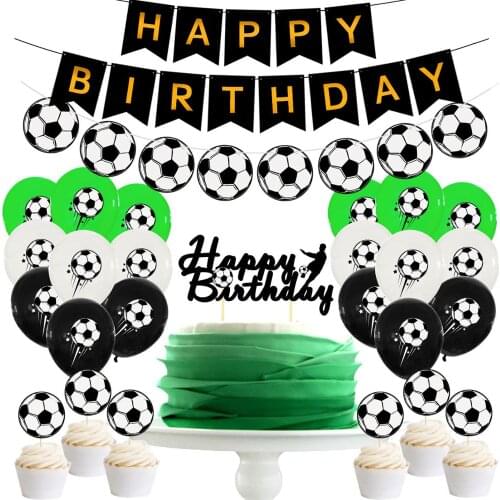 27pcs Happy Birthday Kids Football Theme Party Decoration Soccer Hanging Banner Cake Topper Birthday Party Balloon Decor For Boy
