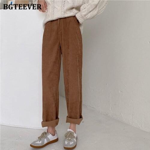 BGTEEVER Casual Loose Wide Leg Women Corduroy Pants 2021 Autumn Winter Ladies Solid Pantalon High Waist Female Straight Trousers